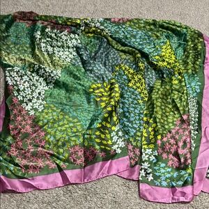 Floral Silk Scarf with Pink Border